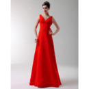 Sexy V-Neck Red Floor-Length Chiffon Bridesmaid/ Wedding Party Dresses