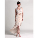 Sheath V-Neck Asymmetric Lace Evening Dress/ Halter High-Low Chiffon Tiered Prom Dress