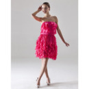 A-Line Strapless Mini Cascading Ruffle Elastic Satin Chiffon Party Dresses