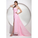 Sheath Chiffon Evening Dress/ Long Pink Evening Dress