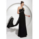 Stylish Empire One Shoulder Floor Length Chiffon Black Evening Dresses