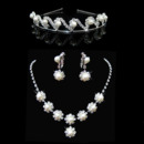 Crystal and Pearl Earring Necklace Tiara Set Wedding Bridal Jewelry Collection