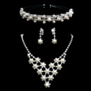 Crystal and Pearl Earring Necklace Tiara Set Wedding Bridal Jewelry Collection