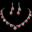 Red Crystal Earring Necklace Tiara Set Wedding Bridal Jewelry Collection