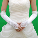 Elbow Ivory Satin Hollow Out Wedding Gloves with Flower and Embroidery