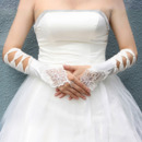 Ivory Satin Hollow Out Wedding Gloves with Embroidery