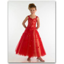 Red Ankle Length Easter Girls Dresses/ Tulle A-Line Flower Girl Dresses