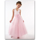 Halter Pink Easter Girls Dresses/ Organza Beaded Flower Girl Dresses