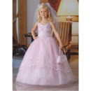 Inexpensive Ball Gown Spaghetti Straps Pink First Communion Dresses