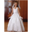 Discount Halter Floor Length Satin Bubble Skirt First Communion Dresses