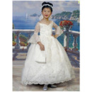 New Custom Ball Gown V-Neck First Communion Dresses with Sleeves