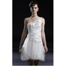 Applique White Short Cocktail Dresses/ One Shoulder Organza Party Dresses