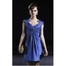 Royal Blue Short Cocktail Dresses/ Sheath V-Neck Satin Party Dresses