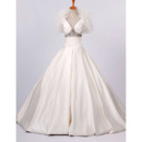 Elegant V-Neck A-Line Wedding Dresses/ Fall Satin Church Bridal Gowns