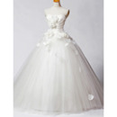 Fall Floral A-Line Wedding Dresses/ Affordable Organza Floor Length Church Bridal Gowns