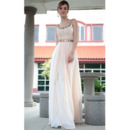 Affordable Elegant A-Line Round Neck Floor Length Chiffon Wedding Dresses