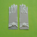 Wrist Elastic Satin White Flower Girl/ First Communion Gloves with Flowers