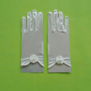 Wrist Elastic Satin White Flower Girl/ First Communion Gloves with Flowers