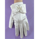 Wrist Elastic Satin White Flower Girl/ First Communion Gloves with Bows