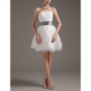 Affordable A-Line Organza Short Beach Wedding Dresses with Sashes