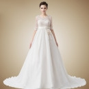 Elegant Empire Sweetheart Chapel Train Satin Organza Wedding Dresses