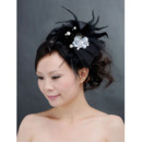 Chic Black Tulle Fascinators with Feather and Beads for Brides