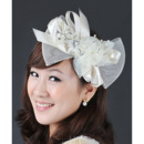 Elegant Ivory Satin Tulle Fascinators with Beads and Bows for Brides