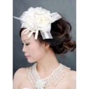 Elegant White Satin Fascinators with Beads and Bows for Brides