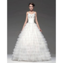 Designer A-Line Floor Length Tiered Wedding Dresses with Spaghetti Straps