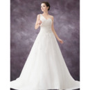 Vintage A-Line One Shoulder Court Train Organza Wedding Dresses