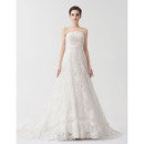 Vintage A-Line Strapless Court Train Lace Wedding Dresses