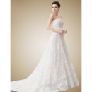 Vintage A-Line Strapless Court Train Lace Wedding Dresses