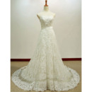 Vintage A-Line Strapless Court Train Lace Wedding Dresses