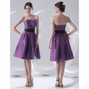 Custom Simple A-Line Strapless Knee Length Satin Bridesmaid Dresses