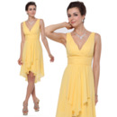 Inexpensive V-Neck Short Chiffon Summer Bridesmaid/ Bridal Party Dress