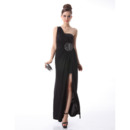 Inexpensive One Shoulder Sheath Chiffon Black Evening/ Prom Dresses