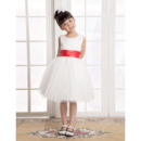 A-Line Round Knee Length Satin Flower Girl Dresses