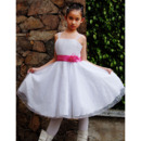 A-Line Straps Knee Length Satin Organza Flower Girl Dresses