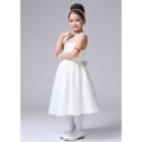 A-Line Tea Length Satin First Communion/ Flower Girl Dresses