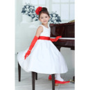 A-Line Round Tea Length Satin Flower Girl Dresses