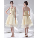 Discount A-Line Halter Knee Length Satin Homecoming/ Party Dresses