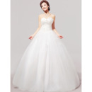 Custom Ball Gown Applique Sweetheart Floor Length Satin Wedding Dresses