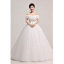 Elegant Off-the-shoulder Ball Gown Floor Length Satin Wedding Dresses