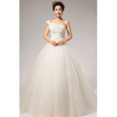Custom One Shoulder Applique Ball Gown Floor Length Wedding Dresses