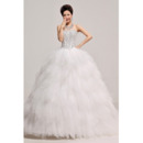 Inexpensive Beaded Ruffle Ball Gown Sweetheart Organza Wedding Dresses