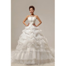Chapel Train Ball Gown Strapless Organza Dresses for Spring Wedding