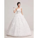 Custom One Shoulder Organza Ball Gown Floor Length Wedding Dresses