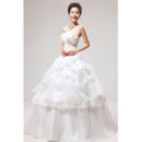 Inexpensive Applique Ball Gown Strapless Floor Length Wedding Dresses