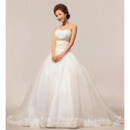 Elegant Sweetheart Court Train Beaded Ball Gown Satin Wedding Dresses