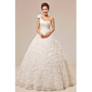Custom One Shoulder Floral Ball Gown Floor Length Satin Wedding Dresses